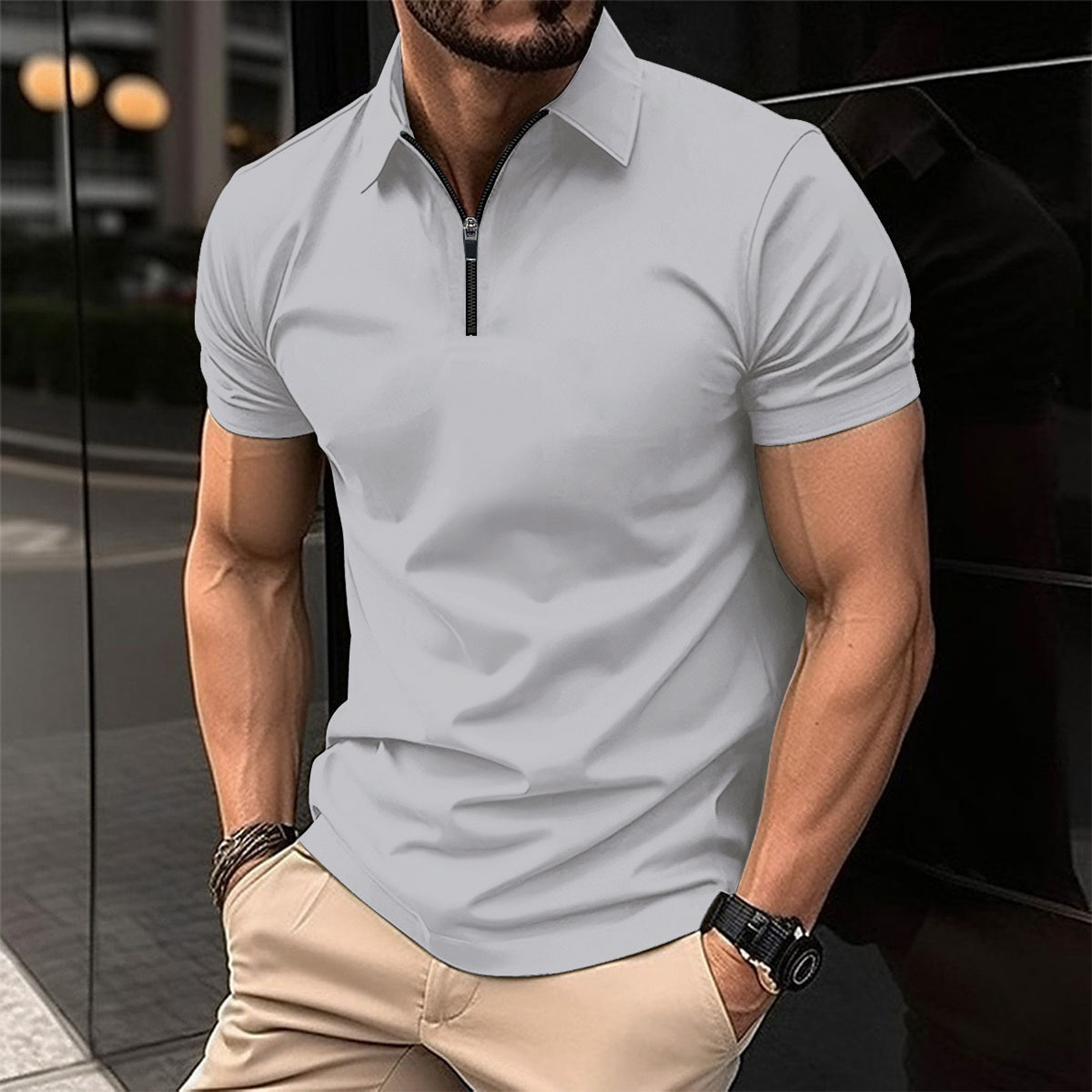 thumbnail image 3 of Camiseta de manga corta lisa para hombre, informal, de vacaciones, para fitness, para verano, para actividades al aire libre, 3 of 5